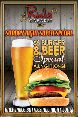 Weekly - Sundays - $6.00 Burger and Beer Special